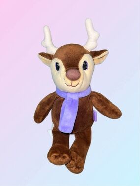 Milka Chocolate Promo Reindeer Stuffed Plush Toy beige/ brown mauve scarf